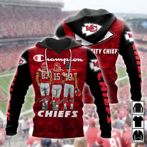 Kansas City Chiefs Champion Travis Kelce Patrick Mahomes Tyreek Hill Signatures 3d Unisex Hoodie Ziphoodie Gts005576