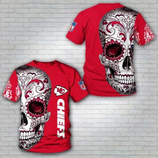 kansas city chiefs floral skull all over print 3d mens and womens t shirts sizes s 5xl dm3762 fqzow