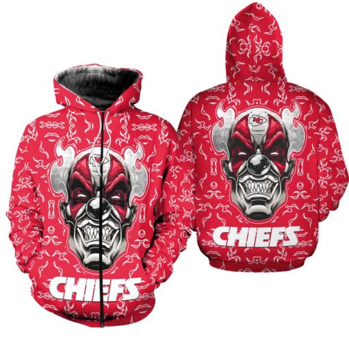 kansas city chiefs halloween clown edition unisex hoodie zip up hoodie new044810 putvy