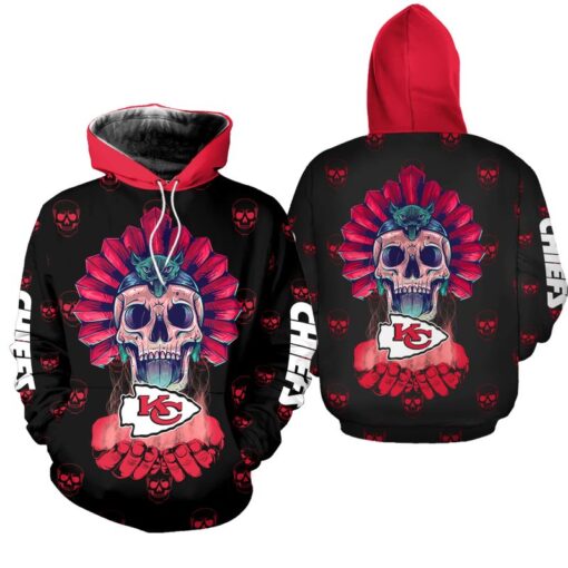 kansas city chiefs halloween skull hoodie zip up hoodie fleece nla027310 pdi7m