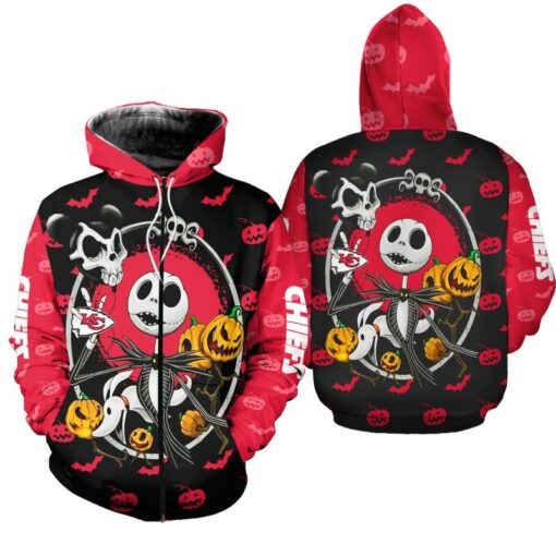 kansas city chiefs jack skellington halloween hoodie zip up hoodie fleece nla026810