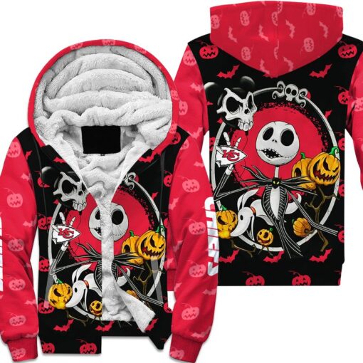 kansas city chiefs jack skellington halloween hoodie zip up hoodie fleece nla026810