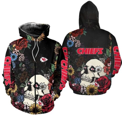 kansas city chiefs skull and flowers hoodie zip up hoodie new023010 4y2ni