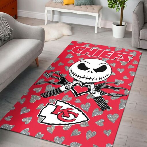 Stocktee Kansas City Chiefs Halloween Skellington Love PREMIUM Limited Edition Area Rug Size S M L NEW050210 1