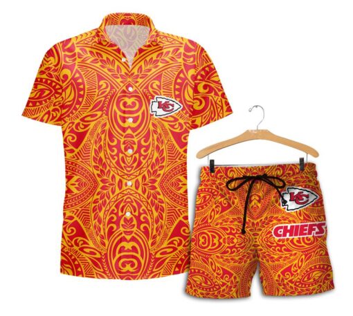 Stocktee Kansas City Chiefs Hawaiian Tribal Pattern Limited Edition Hawaii Shirt and Shorts Summer Collection Size S 5XL NEW035910 3