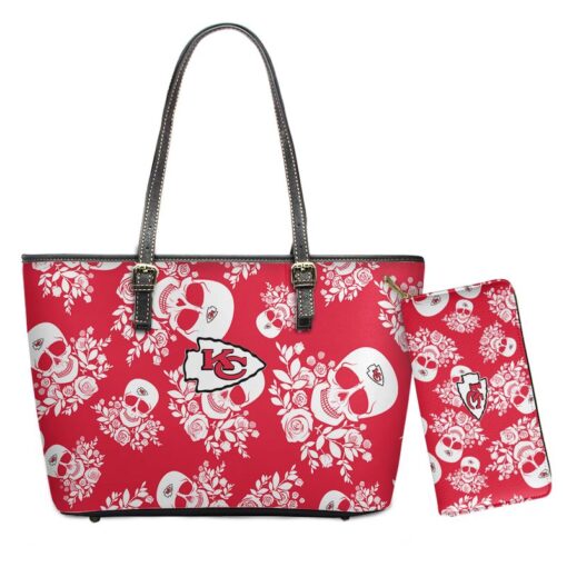 Stocktee Kansas City Chiefs Skull Flower Pattern Limited Edition Tote Bag and Wallet NLA019710 1