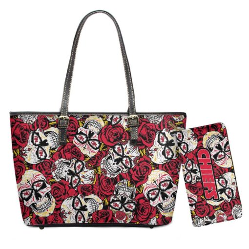 Stocktee Kansas City Chiefs Skull and Rose Pattern Limited Edition Tote Bag and Wallet NEW024910 1