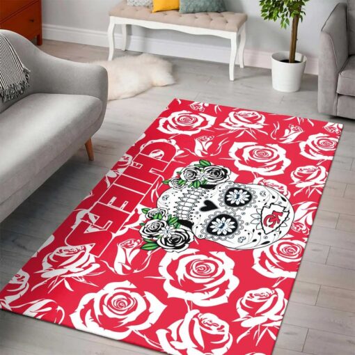 Stocktee NFL Kansas City Chiefs Skull and Rose Pattern PREMIUM Limited Edition Area Rug Size S M L NLA052010 1