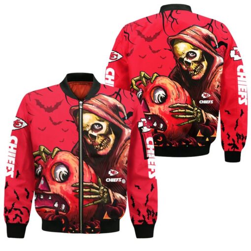 kansas city chiefs death skull pumpkin halloween bomber jackets nla02311060823545 z06wt