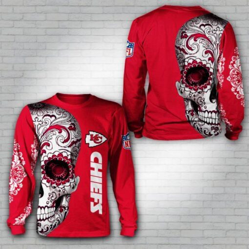 kansas city chiefs floral skull all over print 3d sweatshirt dm37648016950 k8w2s