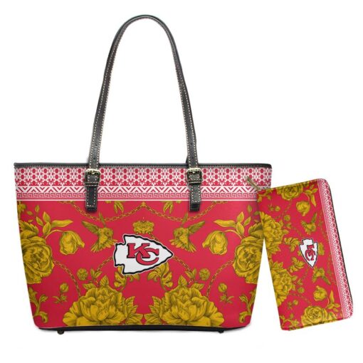 kansas city chiefs flowers pattern limited edition tote bag and wallet nla02061048539573