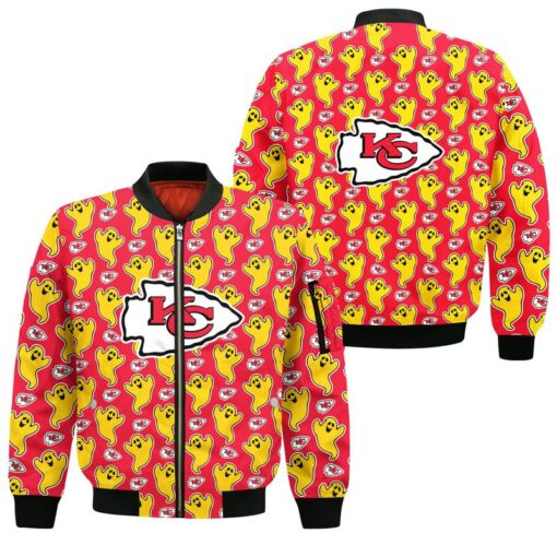 kansas city chiefs funny ghosts pattern halloween bomber jackets new04511039149001 5jh4k