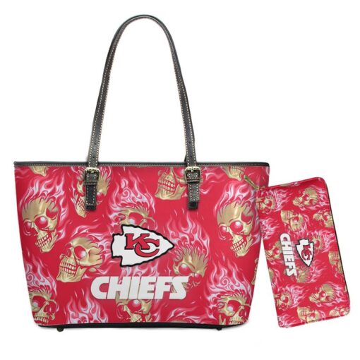 kansas city chiefs skull fire pattern limited edition tote bag and wallet nla0180103893755 fzqub