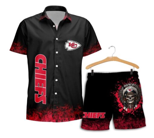 kansas city chiefs skull hawaii shirt and shorts summer new02131092796259 g1obw