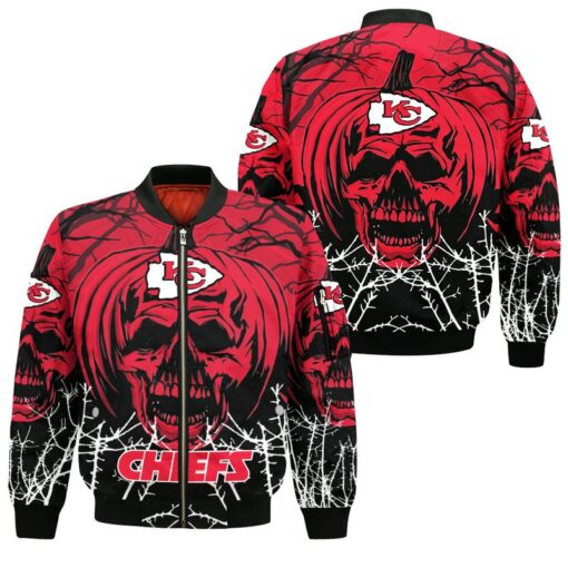 kansas city chiefs skull pumpkin halloween bomber jackets nla02131038886237 2pld0