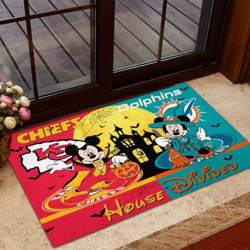 nfl chiefs and dolphins mm halloween teams house divided rubber base doormat75302394 s487p