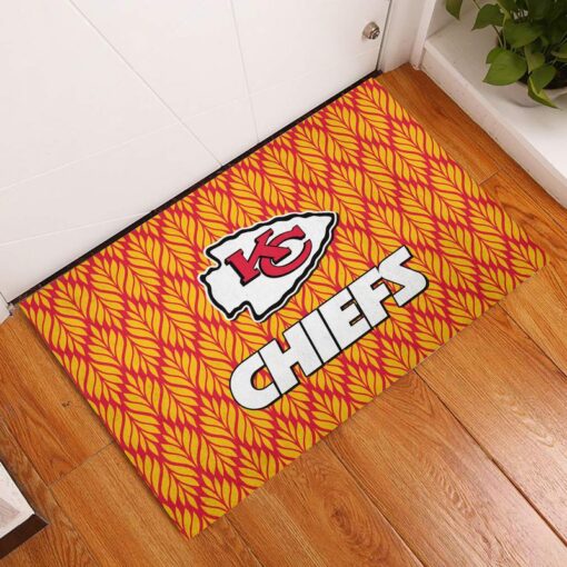 nfl kansas city chiefs leaf pattern rubber base doormat new04621046402794 g2efe