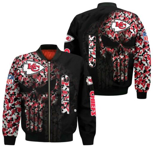 nfl kansas city chiefs skull all over print bomber jackets size s 5xl new00741014284375 n551c