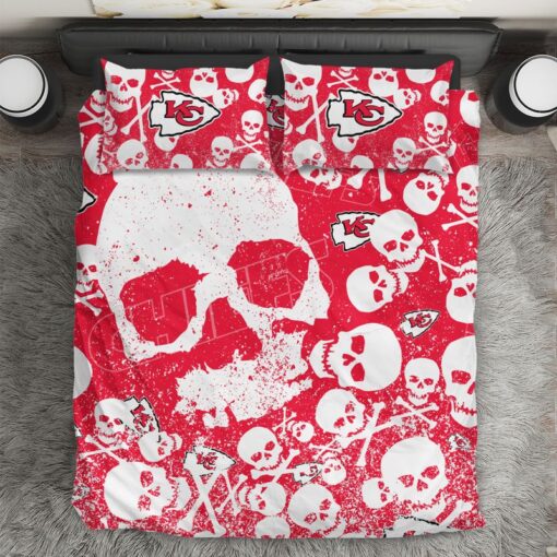 nfl kansas city chiefs skull pattern halloween limited edition bedding set new04471049378428 peaqi