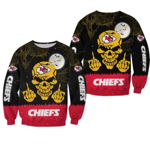 nfl kansas city chiefs skull with middle fingers halloween edition sweatshirt new04711087477735 gse9q