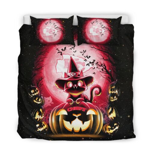 nfl kansas city chiefs witch cat halloween limited edition bedding set new04881010836575 k8bbc