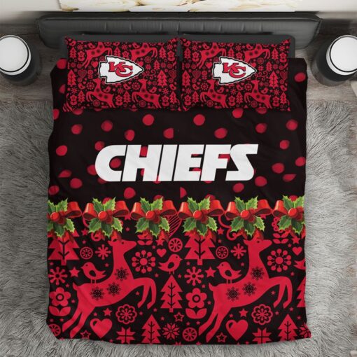 nfl kansas city chiefs xmas pattern limited edition bedding set nla03111080937169 lo3ys