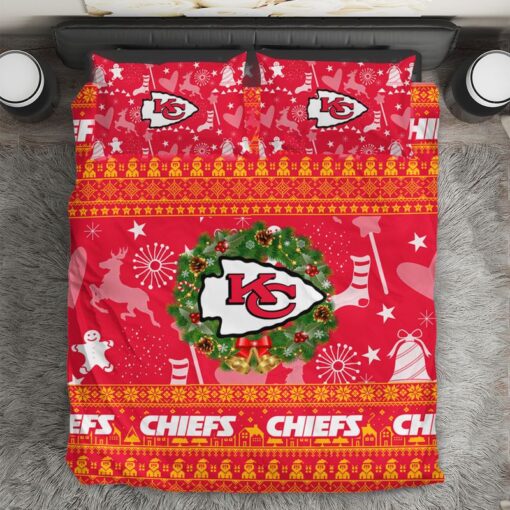 nfl kansas city chiefs xmas pattern limited edition bedding set nla03171068750866 8d8zq