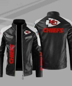 Kansas City Chiefs Men's Stand-up Collar Block Slim-fit Leather Jacket