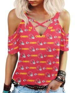 Kansas City Chiefs Women Criss Cross Shoulderless Tshirt