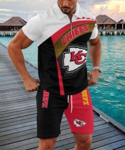 Kansas City Chiefs Zip Polo Shirt And Shorts Two-Piece Suits